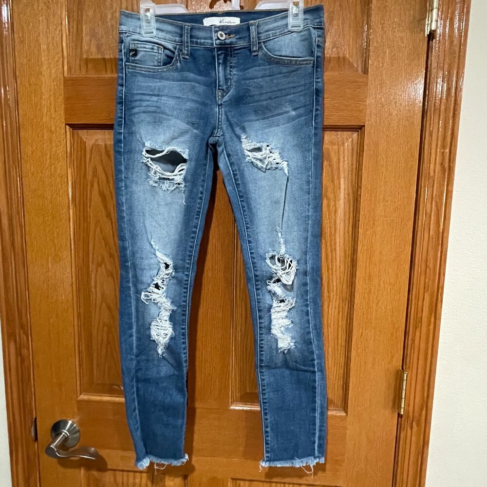 KANCAN Women's 7 / 27 Blue Skinny Grunge Distressed Mid Rise Comfort Denim Jeans